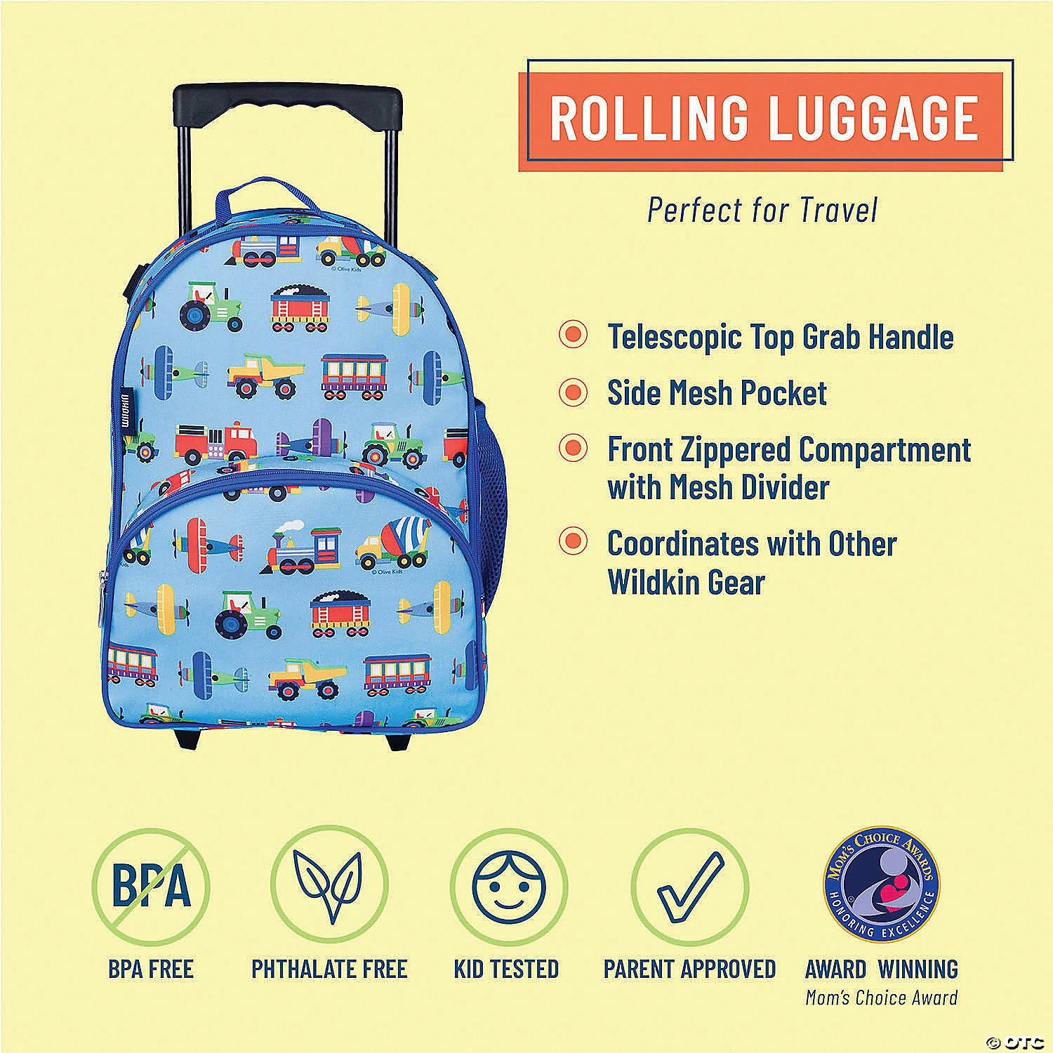 MW Wildkin: Trains, Planes & Trucks Rolling Luggage 4 MW Wildkin: Trains, Planes & Trucks Rolling Luggage - Image 2